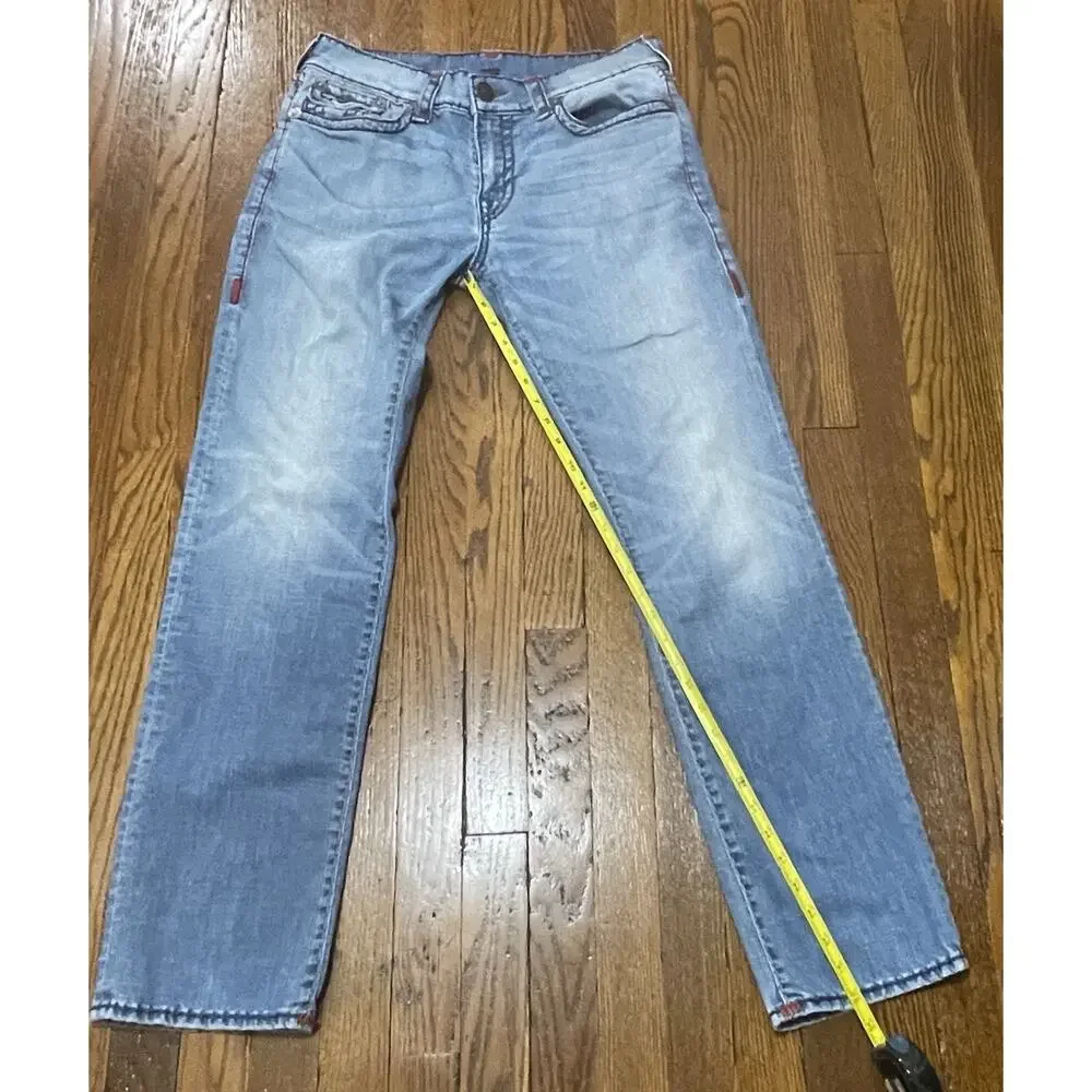 True Religion Ricky Blue Super T Relaxed Straight Flap Jeans Mens 33 Red Stitch